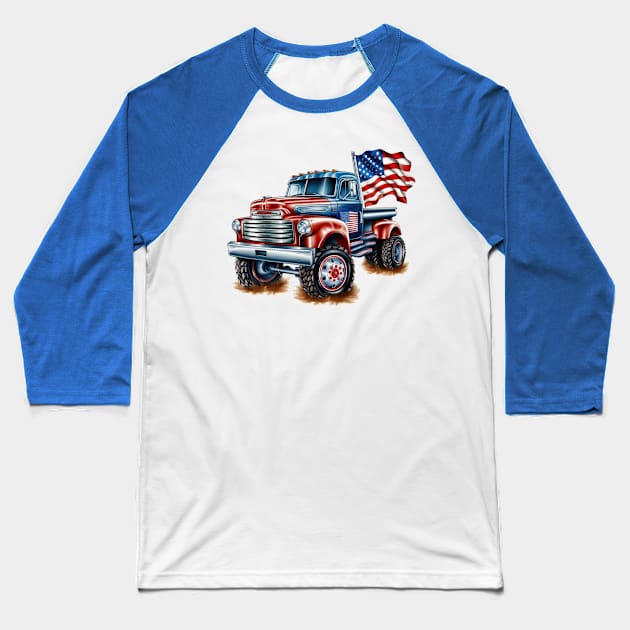 4th Of July Truck Baseball T-Shirt by Chromatic Fusion Studio